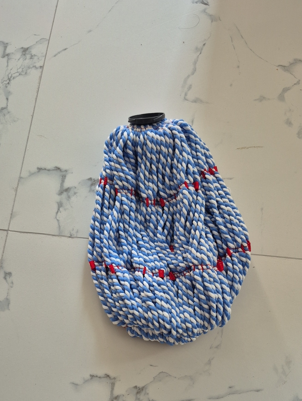 Blue & White Cotton Twist Mop Head with Red Stitching